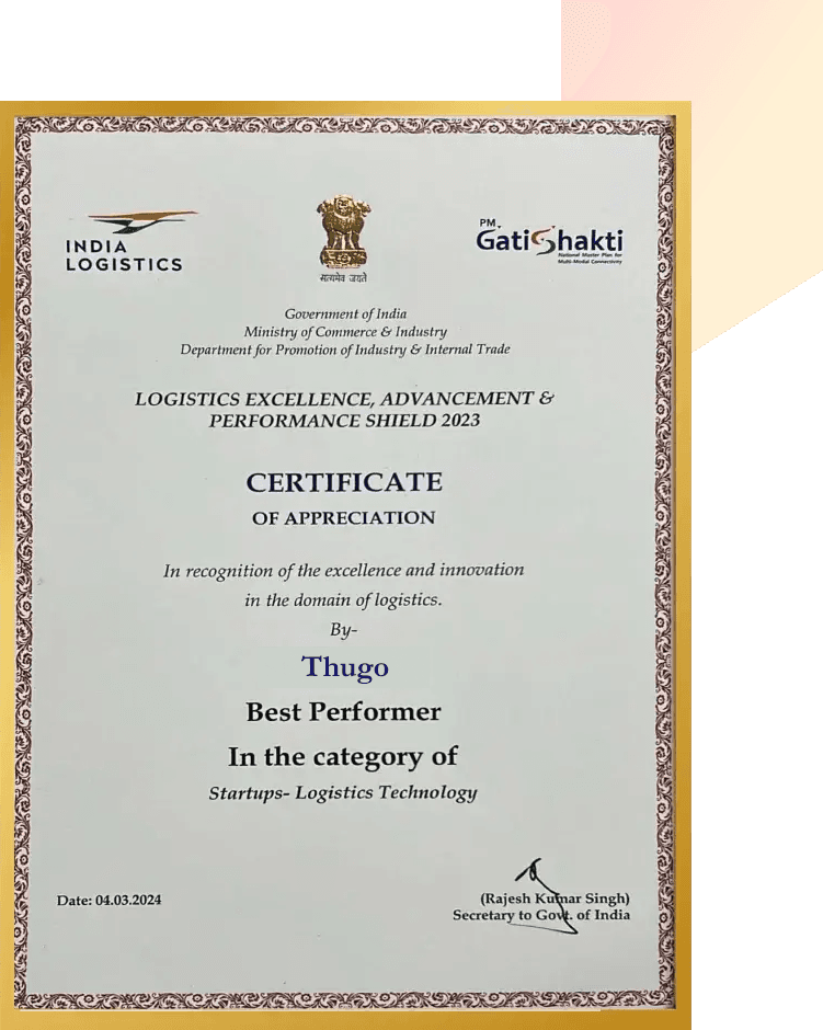 Logistics Excellence Certificate or Award